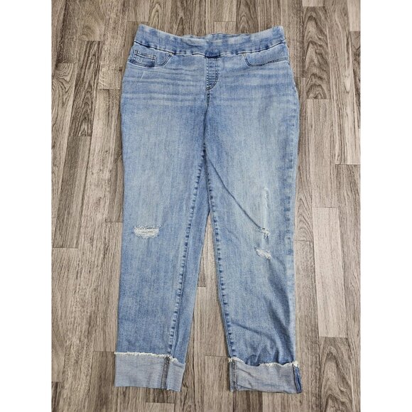 Chico's Jeans Womens 10P 1.5P Blue Pull-On Jegging Ankle Distressed Denim Pants - Picture 1 of 10